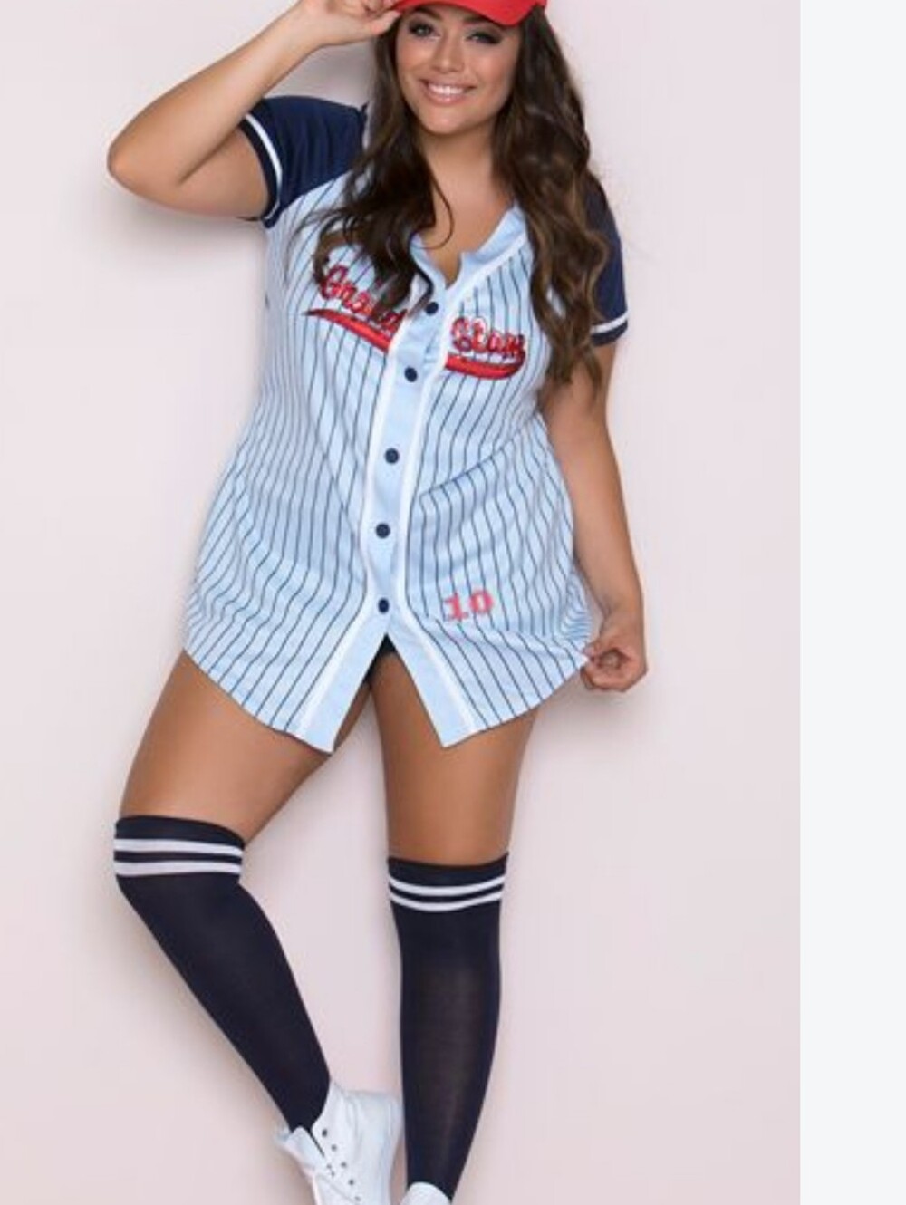 Dreamgirl Navy and Light Blue Striped Baseball Dress